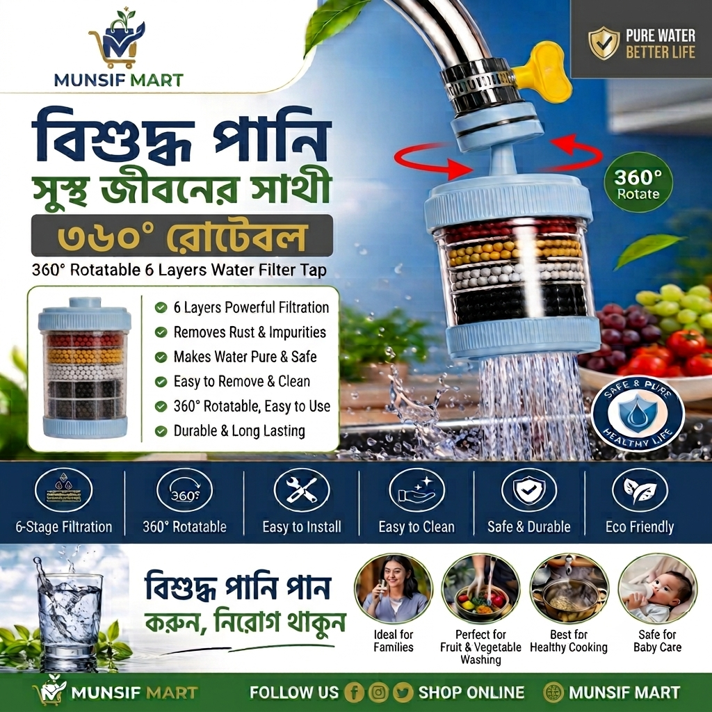 360° Rotatable 6-Layer Water Filter360° Rotatable 6-Layer Water Filter  Tap  - ট্যাপের জন্য ৩৬০° ঘূর্ণনযোগ্য ৬ স্তরের পানি ফিল্টার